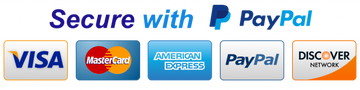 PayPal logo with Visa, Mastercard, American Express, and Discover logos on a white background